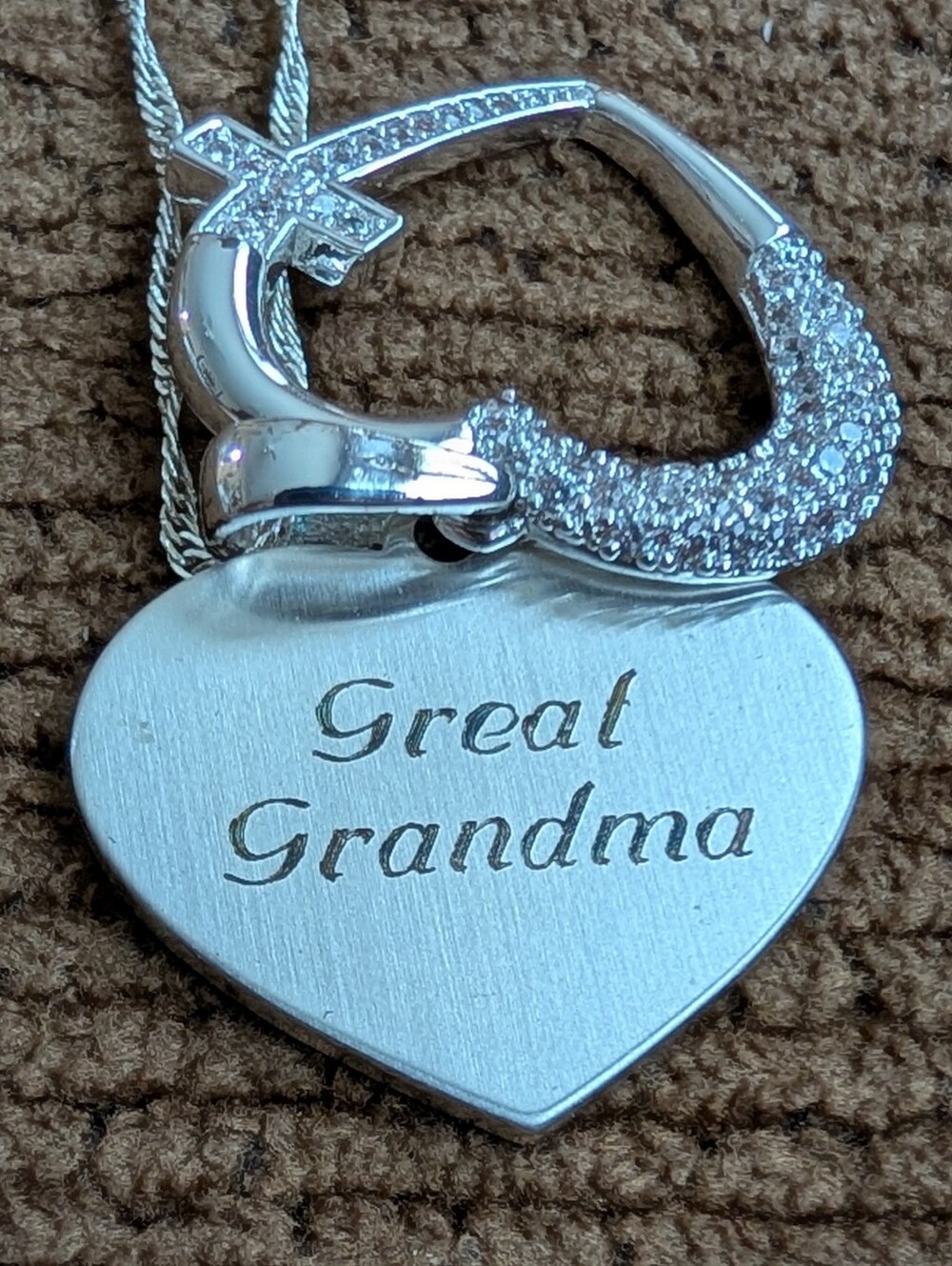 Great Grandma Silver Heart Pendant Necklace In Organza Bag NEW